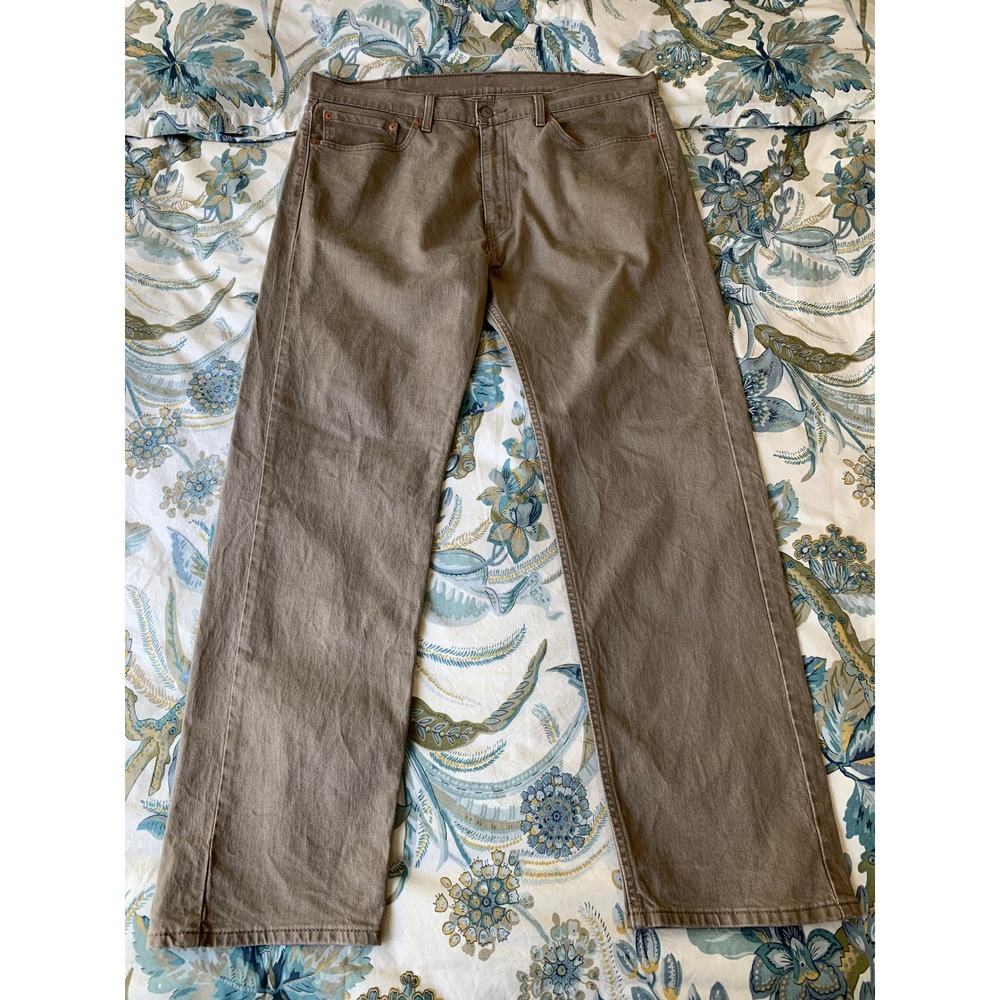 Levis 505 Jean Mens 38x32 Beige Tan Regular Fit Straight Leg Cotton Denim Pants - Picture 7 of 16